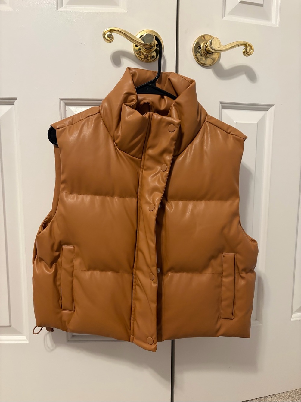 Cropped Puffer Vest - Faux Leather Sleeveless Jacket